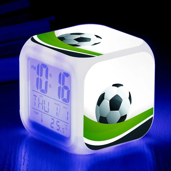 Square football pattern plastic alarm clock with cartoon design for children
