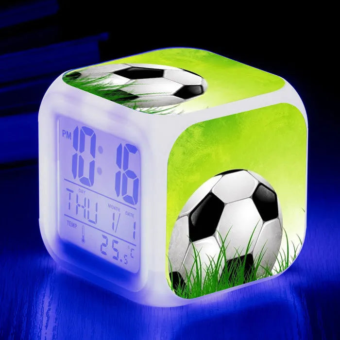 Square football pattern plastic alarm clock with cartoon design for children