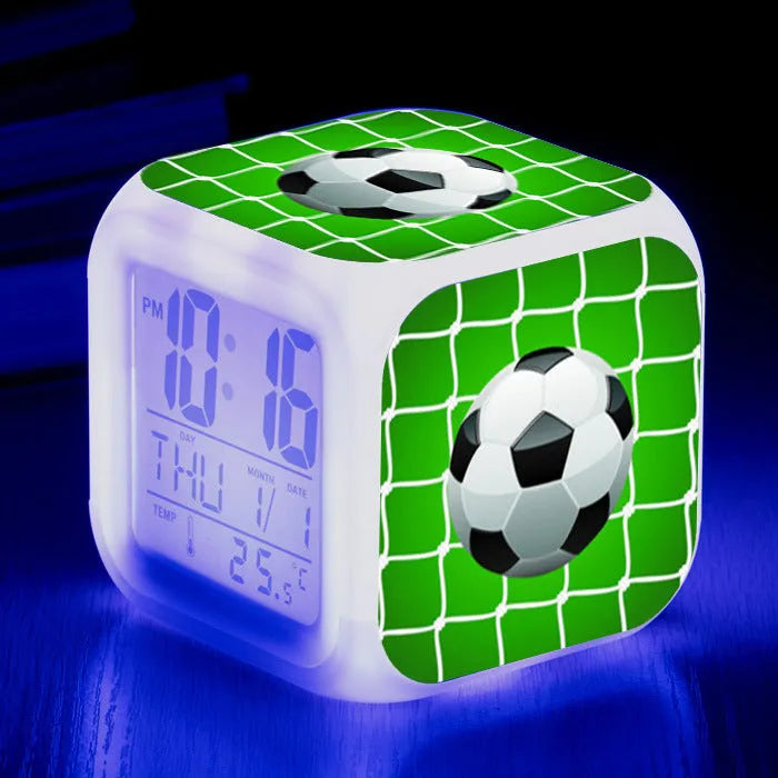 Square football pattern plastic alarm clock with cartoon design for children