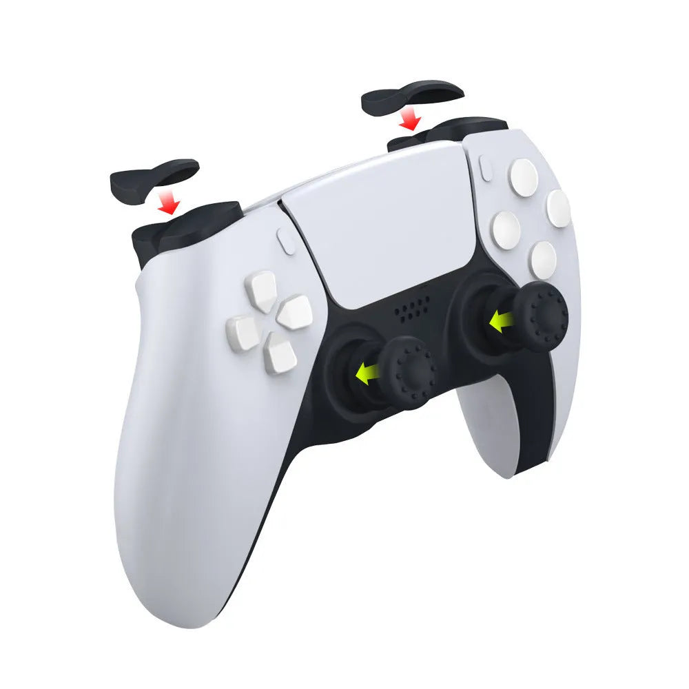 Black silicone PS5 controller button cap set with 4 thumb grip caps and 4 trigger extenders