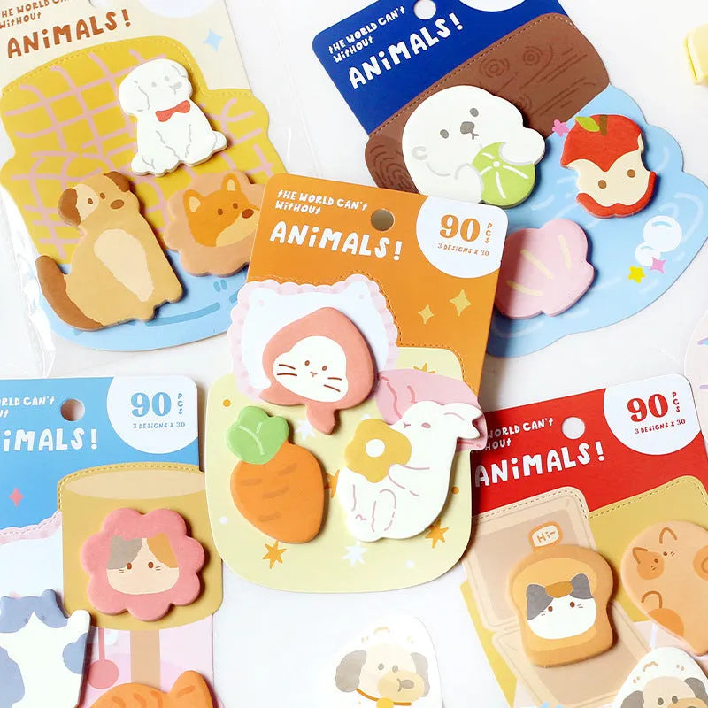 Small animal shaped sticky note set with 90 pages and six colourful cover designs