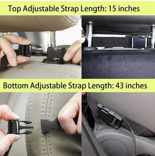 Car seat back storage bag with iPad pocket, 600D Oxford cloth, mesh and PVC film, 61x41cm
