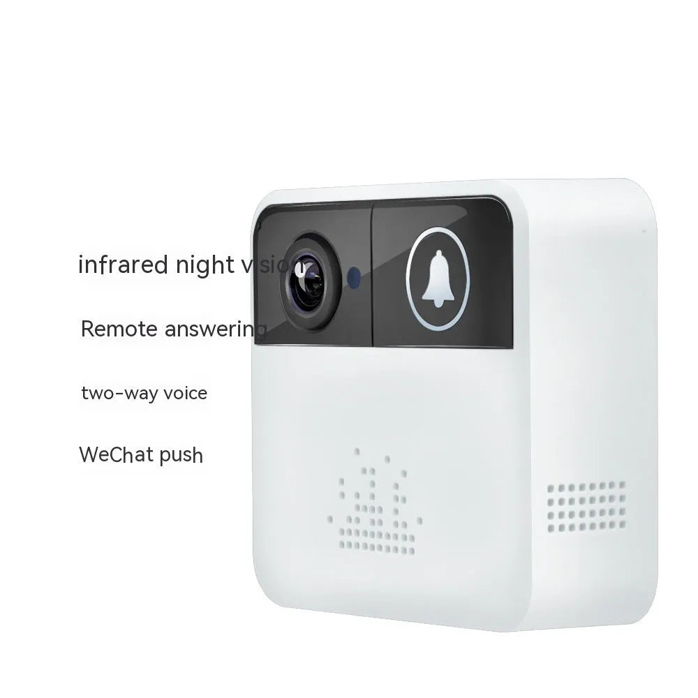 White plastic smart camera doorbell, 12x12x4cm, 150g, with mobile phone remote access for home entrance