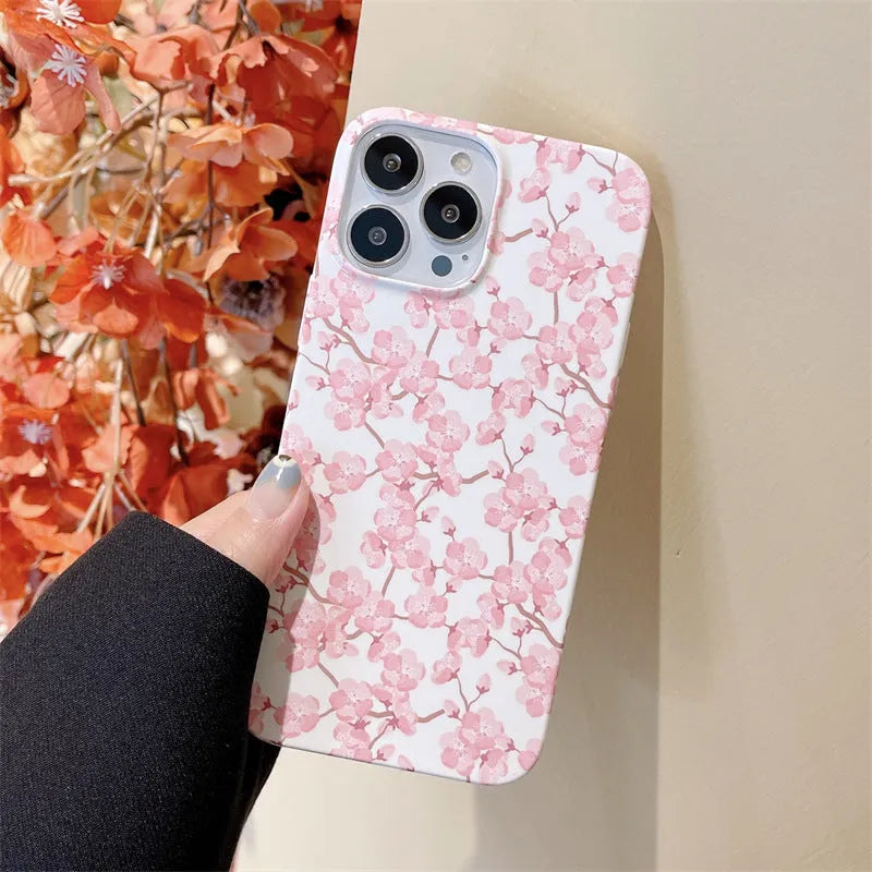 Pink cherry blossom soft silicone phone case for iPhone models with drop-resistant back cover