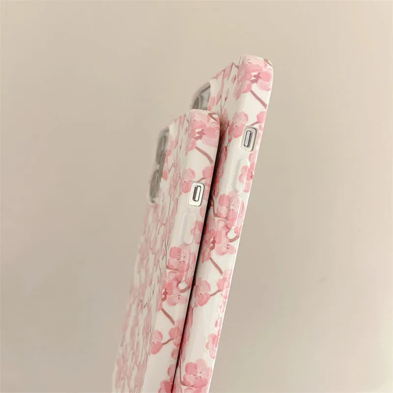 Pink cherry blossom soft silicone phone case for iPhone models with drop-resistant back cover