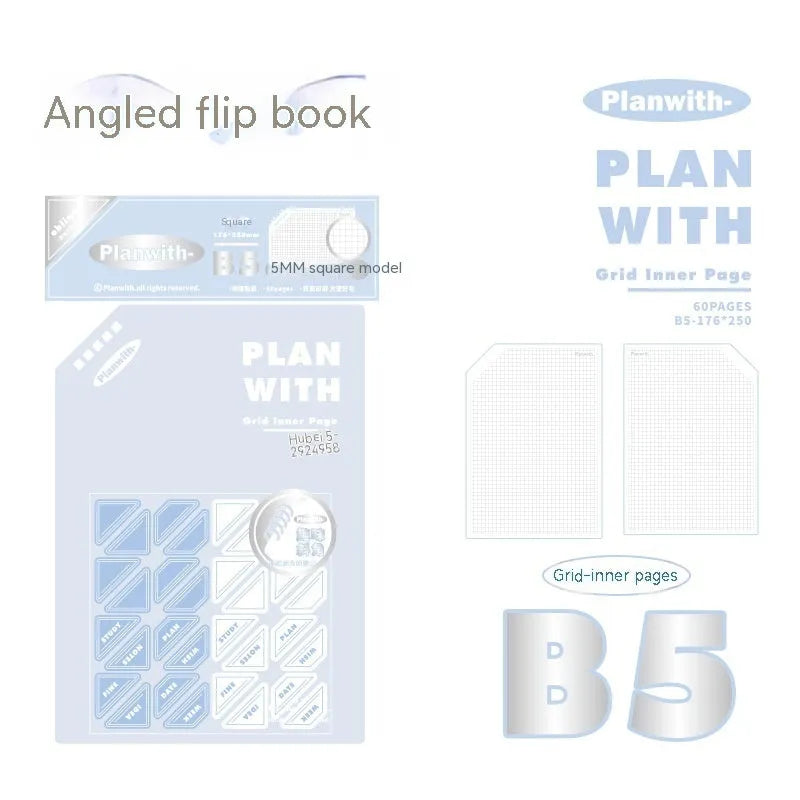 Oblique angle salt series notebook in A5 or B5 size with choice of white or plaid blue cover