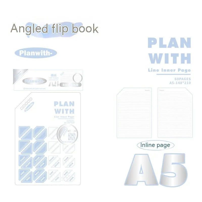 Oblique angle salt series notebook in A5 or B5 size with choice of white or plaid blue cover