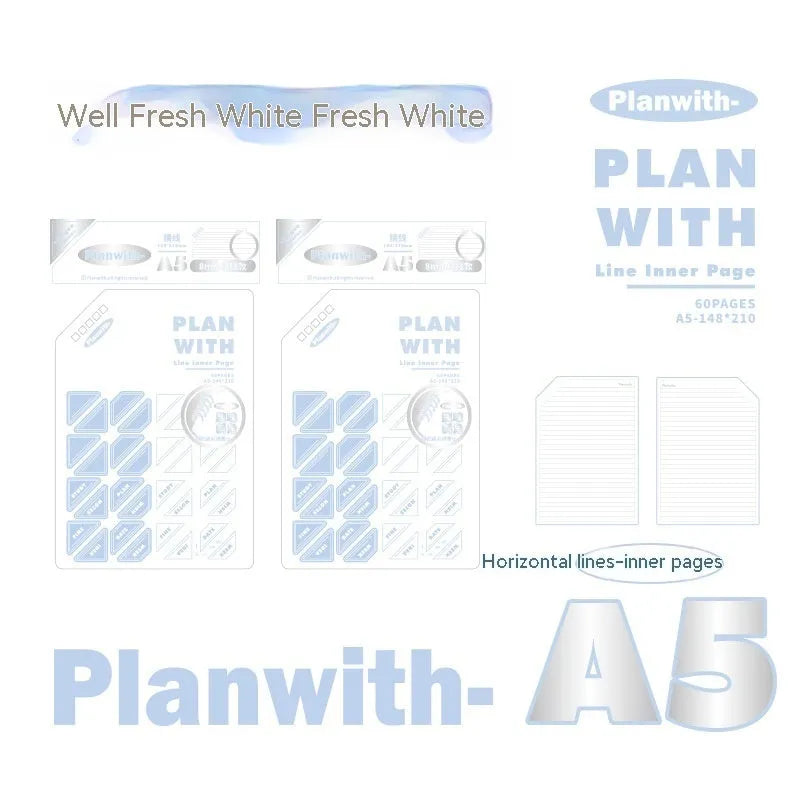 Oblique angle salt series notebook in A5 or B5 size with choice of white or plaid blue cover