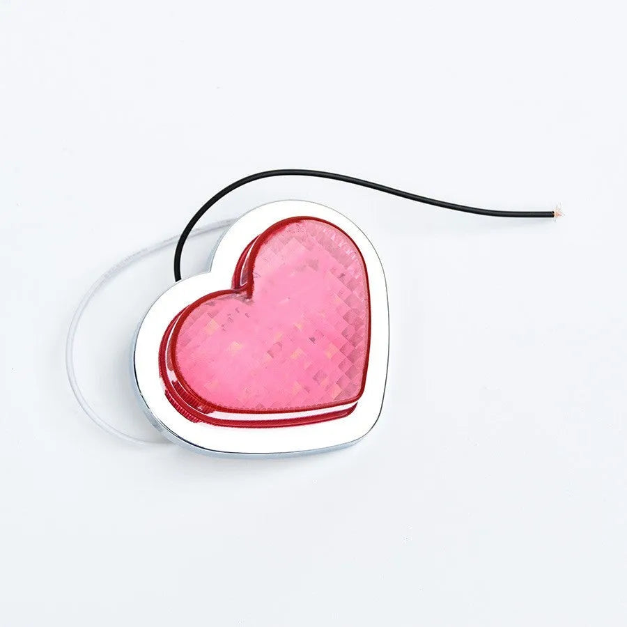 Heart-shaped 12V automotive fender sidelight with LED illumination in multiple colour options