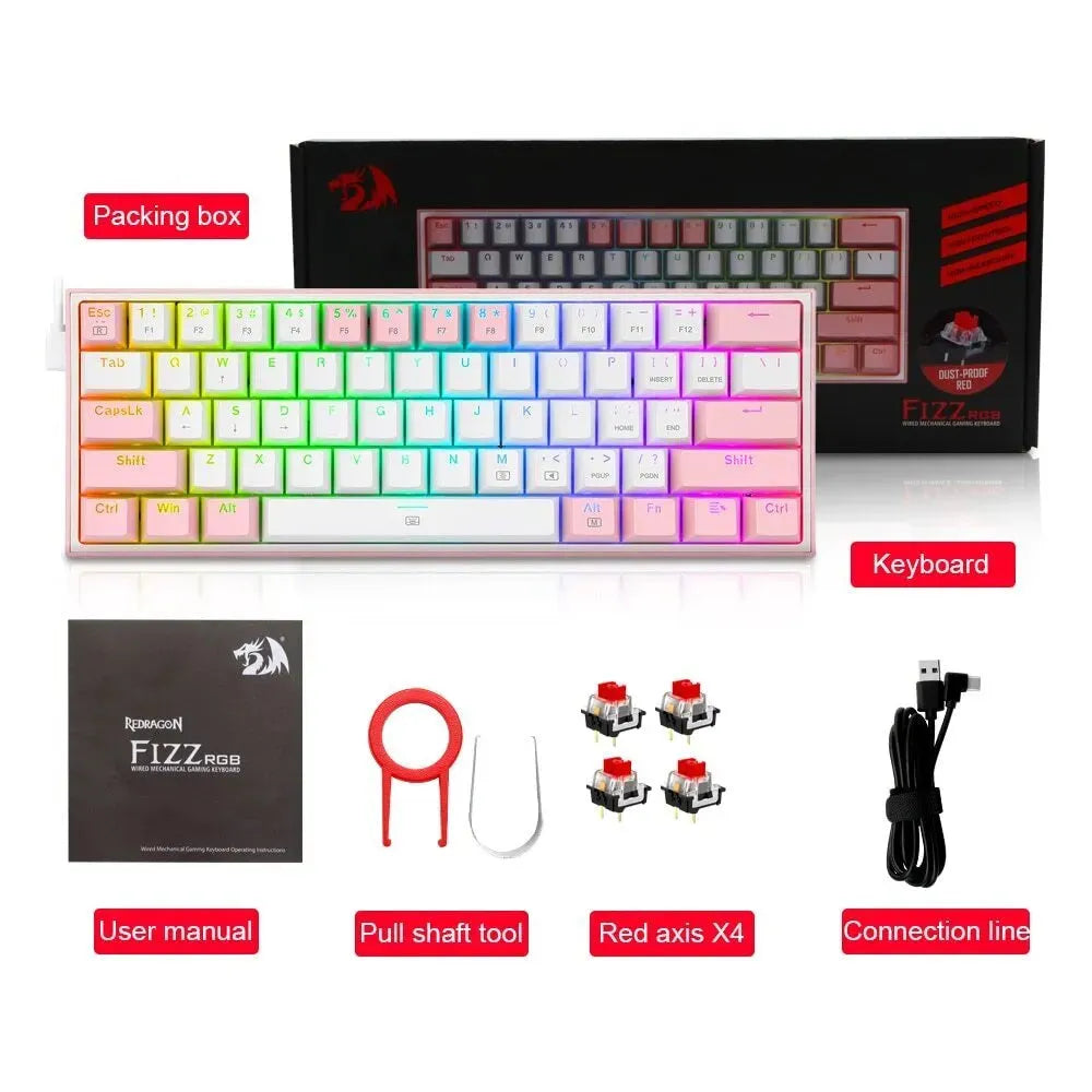 White pink K617 wired mechanical keyboard with RGB backlighting and dual-shot keycaps