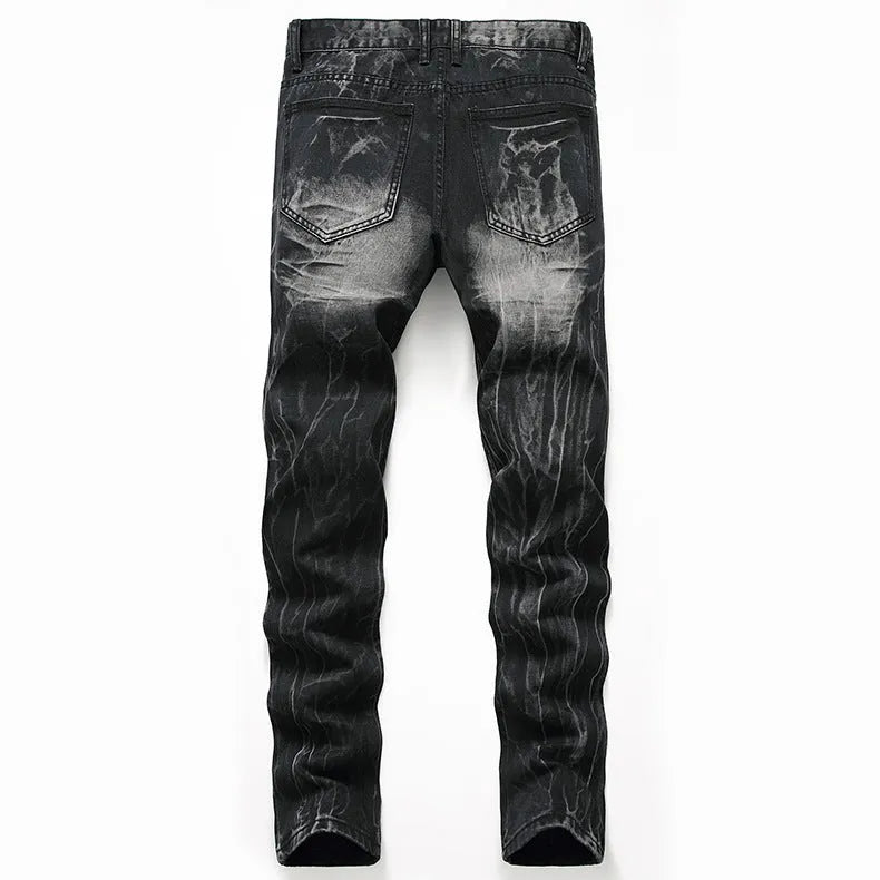 Ripped black straight-leg denim jeans for men in plus size range, front view