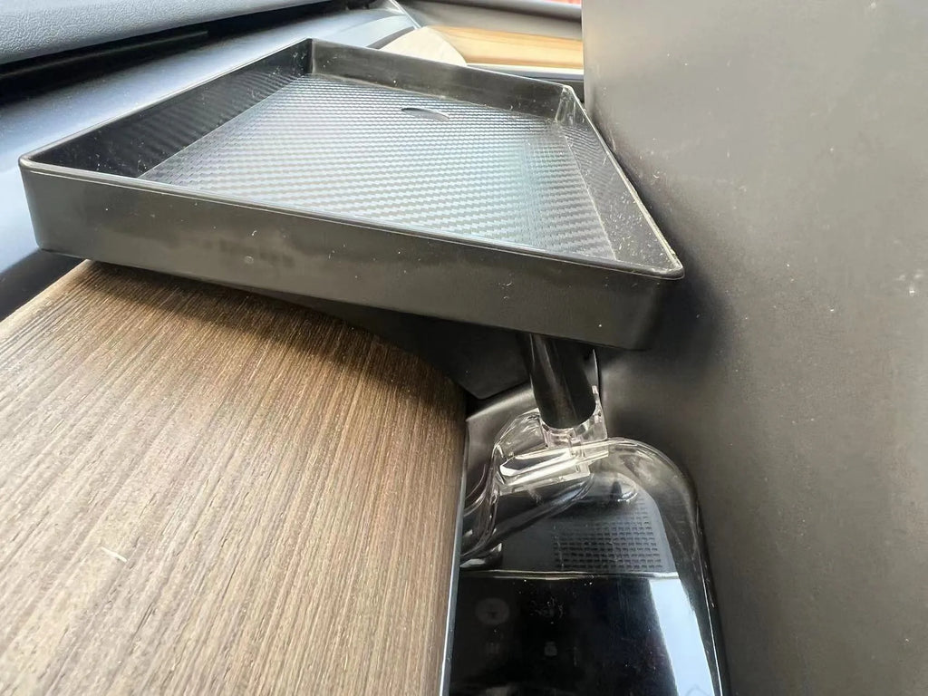 Black ABS plastic storage organiser tray for Tesla Model 3 and Y centre console.