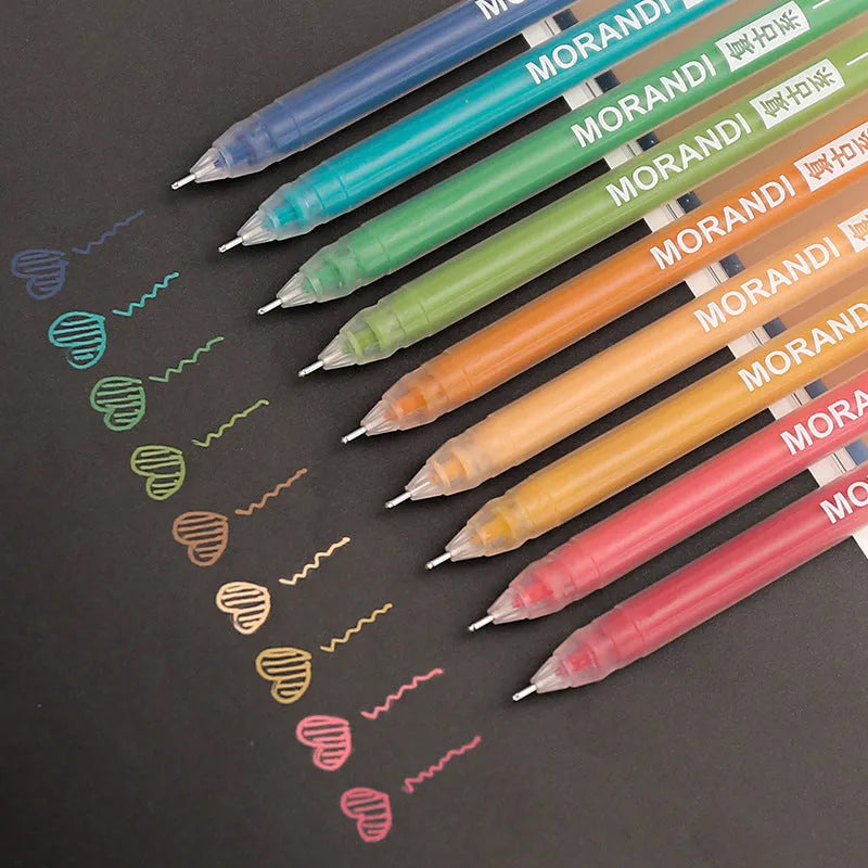 Nine gel pens in plastic case with retro Japanese colours including Nordic, salt, and sweet series themes