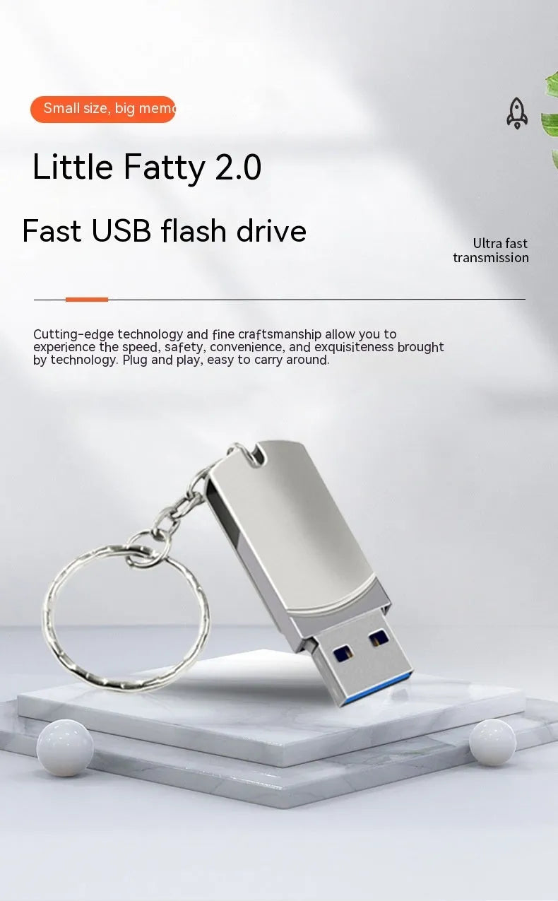 Small white metal rotating USB flash drive on a plain background