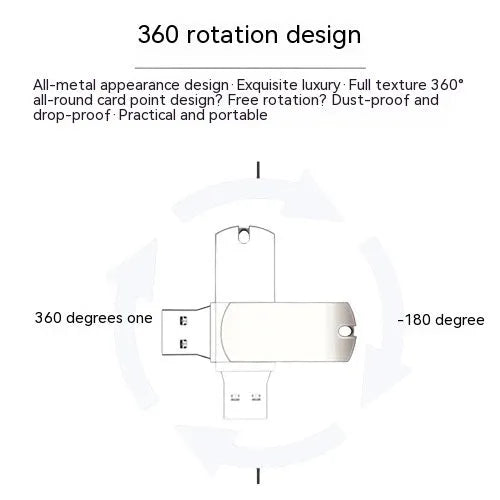 Small white metal rotating USB flash drive on a plain background