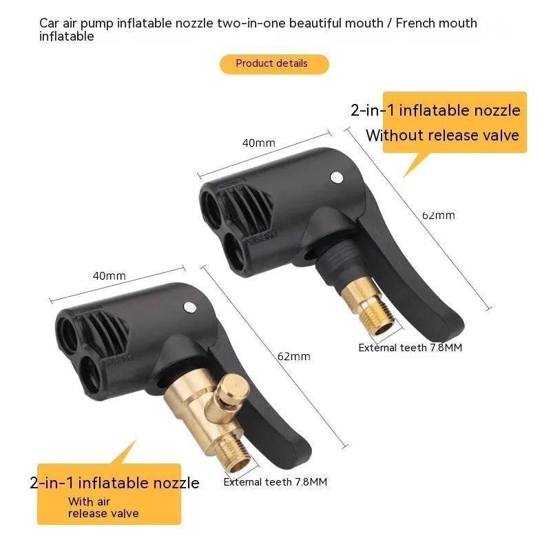 Vehicle air conversion inflatable nozzle with two chuck connectors and 16cm hose