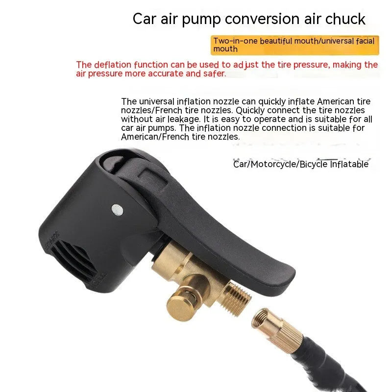 Vehicle air conversion inflatable nozzle with two chuck connectors and 16cm hose