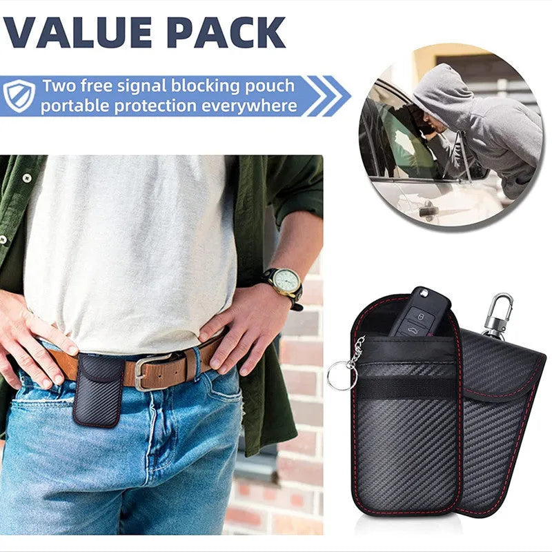 Carbon fibre RFID shielding box with two PU leather key cases for anti-theft protection