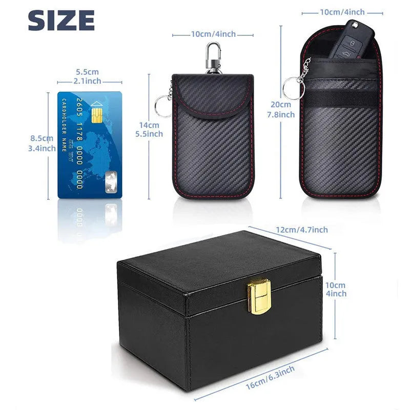 Carbon fibre RFID shielding box with two PU leather key cases for anti-theft protection