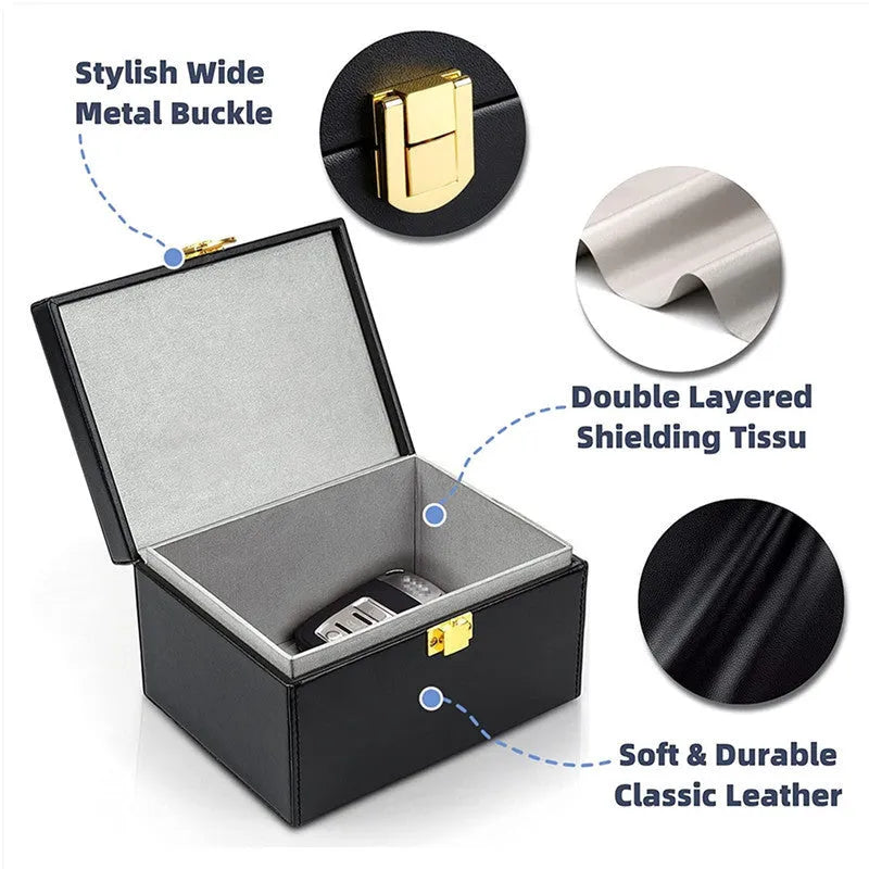 Carbon fibre RFID shielding box with two PU leather key cases for anti-theft protection