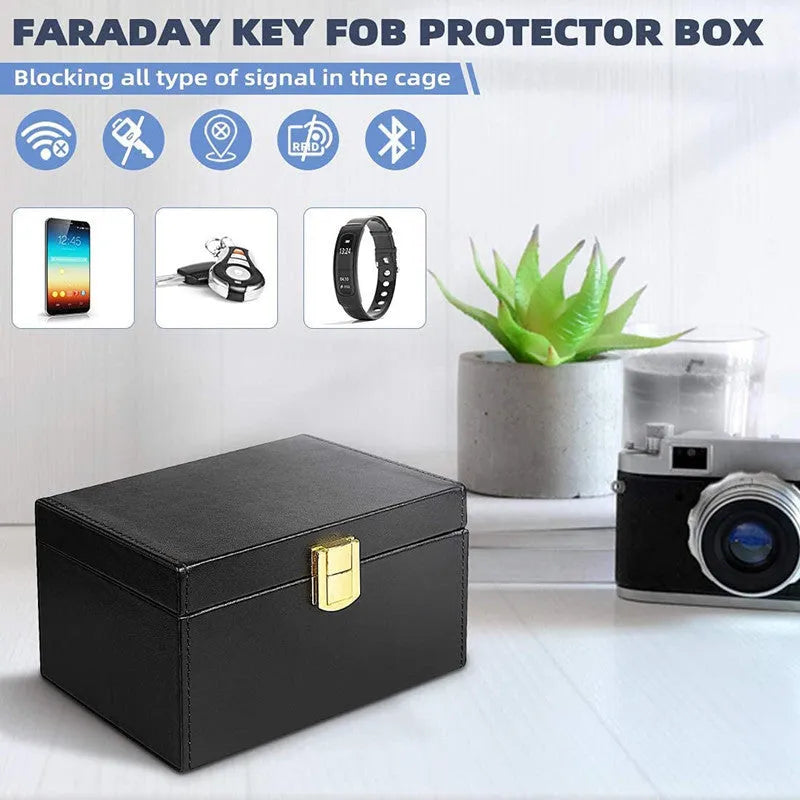 Carbon fibre RFID shielding box with two PU leather key cases for anti-theft protection