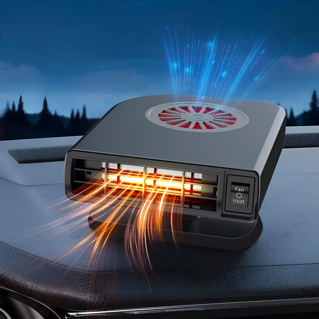 Black vehicle-mounted heater for car defrosting and defogging with 360-degree rotation