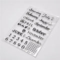 Vintage icon calendar rubber stamp made from clear silicone for craft projects.