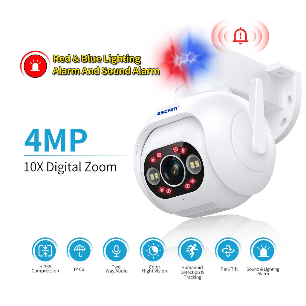 Smart colour night vision security camera with wall mount bracket and 4MP resolution