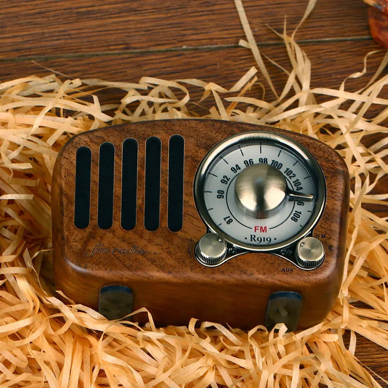Compact retro wooden wireless Bluetooth mini speaker in cherry wood finish