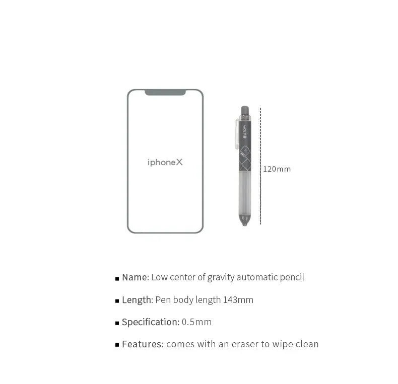 0.5mm HB automatic pencil with cloud grip in black and white, minimalist plastic pen holder