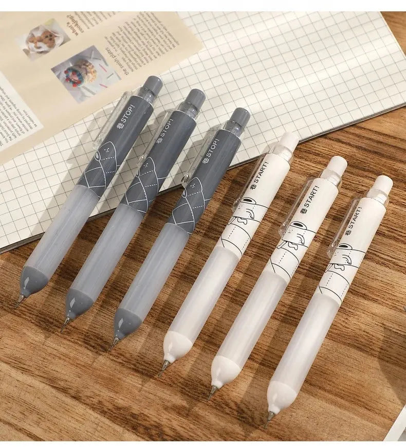 0.5mm HB automatic pencil with cloud grip in black and white, minimalist plastic pen holder