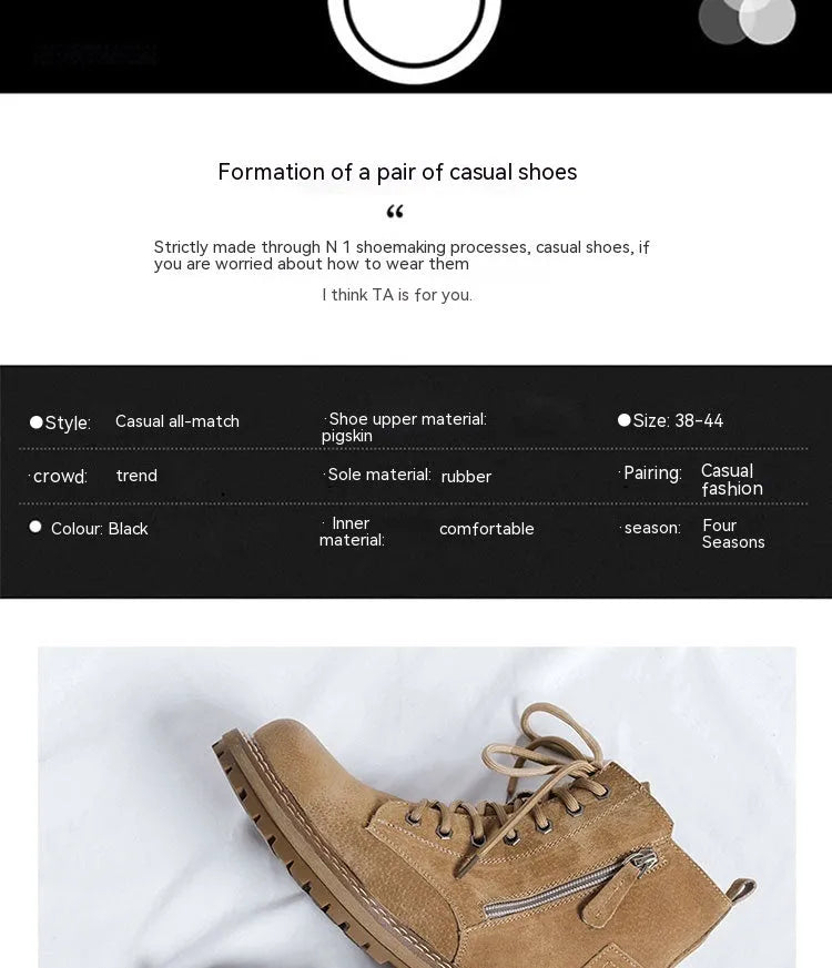 Side zip ankle boots with pigskin upper, seven-hole lace-up, English muffin heel, in black, khaki or yellow