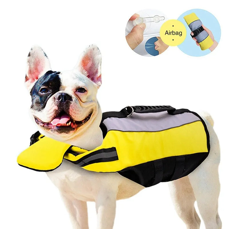 Namsan pet reflective airbag life jacket in fluorescent yellow with reflective strips, sizes S M L