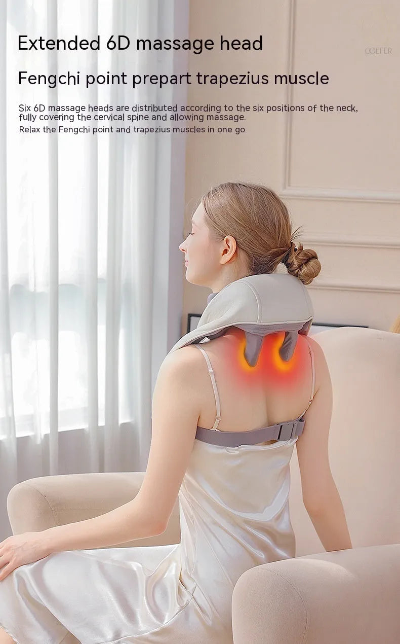 Creamy white rechargeable shoulder and neck massage instrument with kneading function