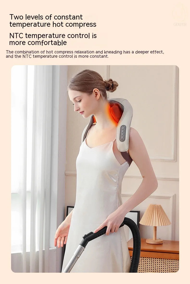 Creamy white rechargeable shoulder and neck massage instrument with kneading function