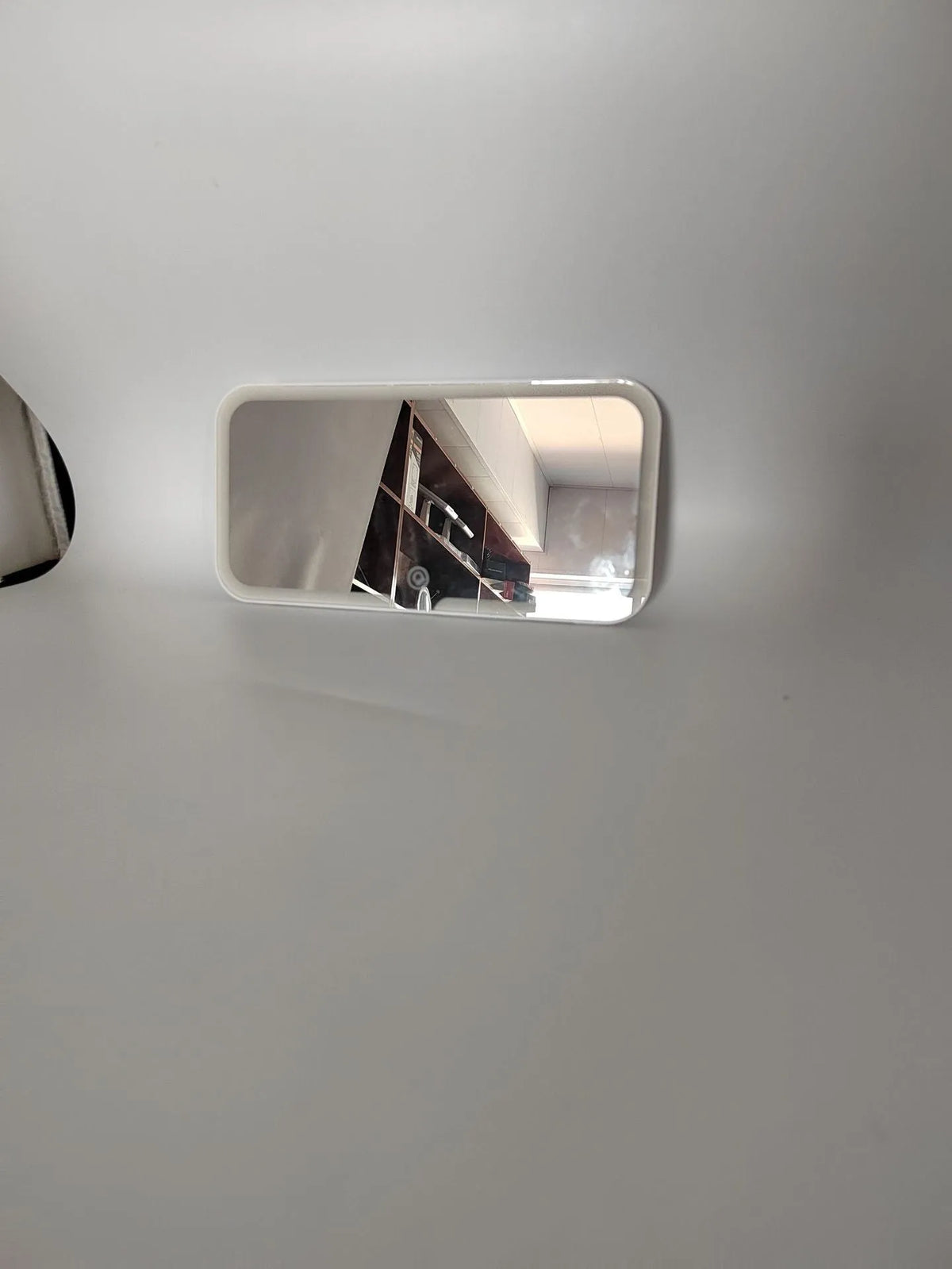 White car sun visor make-up mirror with LED light, ABS frame, aluminium mirror, 24.2 x 12 cm