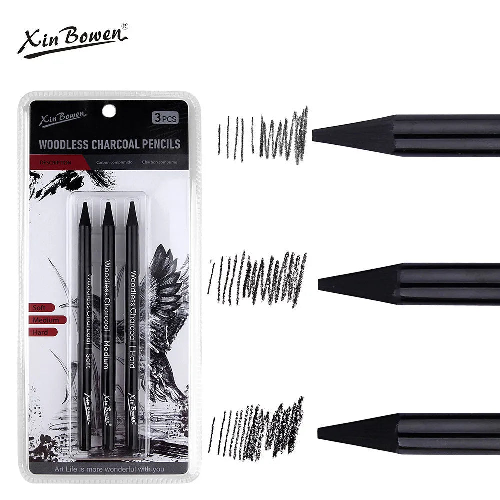 Set of six wood-free graphite sketching pencils with grades HB 2B 4B 6B 8B EE for art drawing