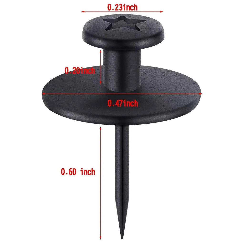 Black plastic I-shaped corkboard pins in a pp box, available as 30, 50 or 80 pieces per box