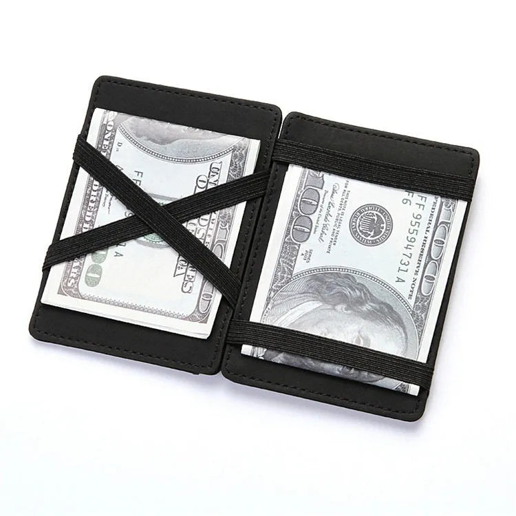 PU leather magic flip wallet in a solid colour with a zippered coin purse and flip-out card holder.