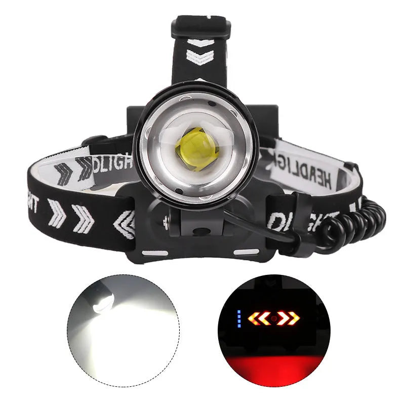 Black USB charging telescopic zoom headlight with aluminum alloy construction and power display