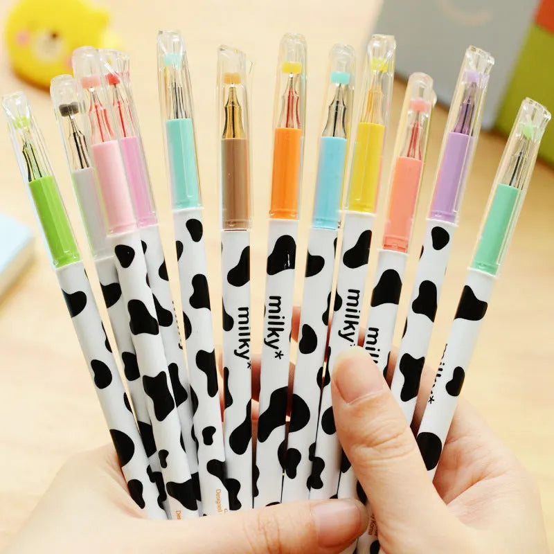 Set of 12 cow colour gel pens with 0.38mm fine tips in plastic shells