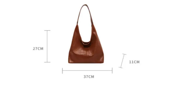Soft leather large capacity shoulder bag in street trend style with sewing thread detailing