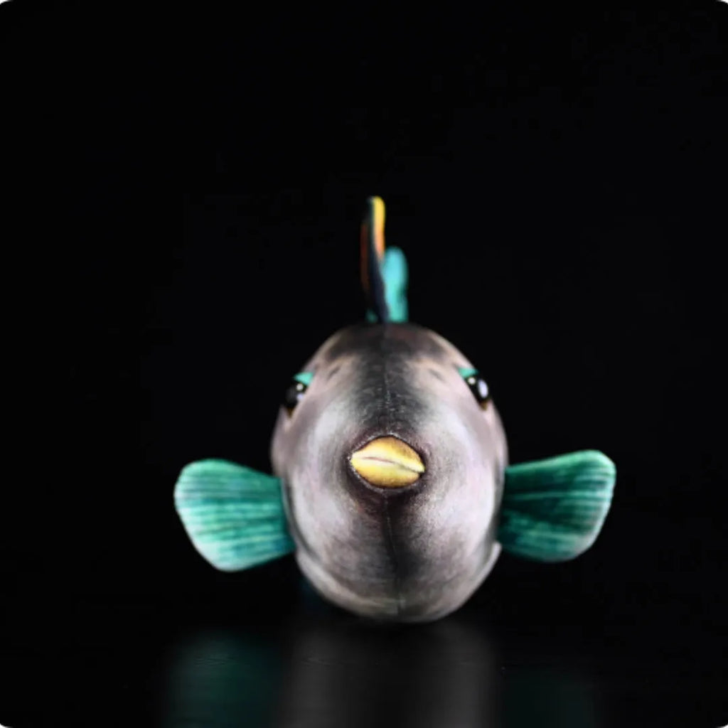 Green fin pufferfish plush toy, 42cm flannel stuffed doll with PP cotton filling