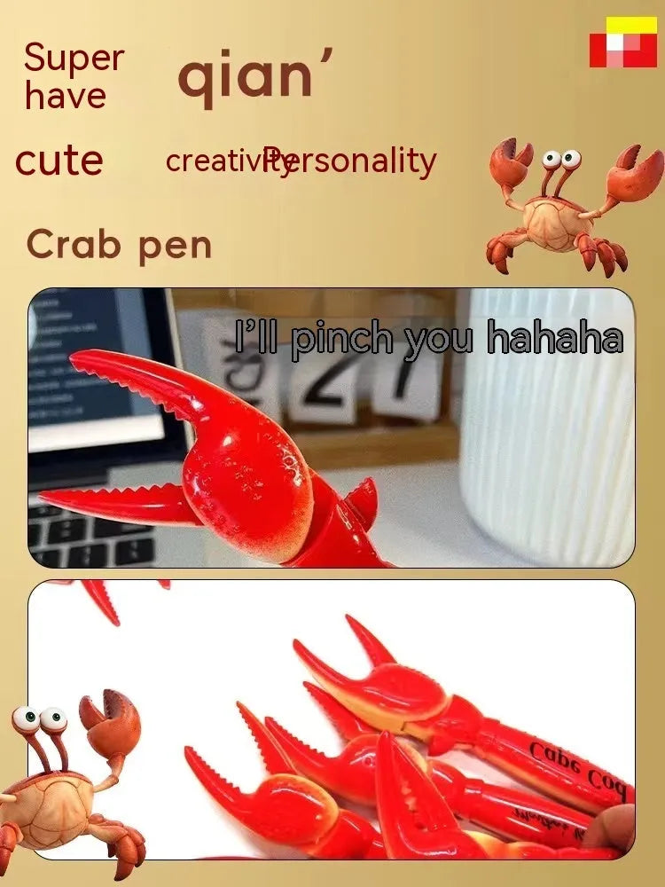 Colourful plastic crab ballpoint pen with playable pressing can clip mechanism