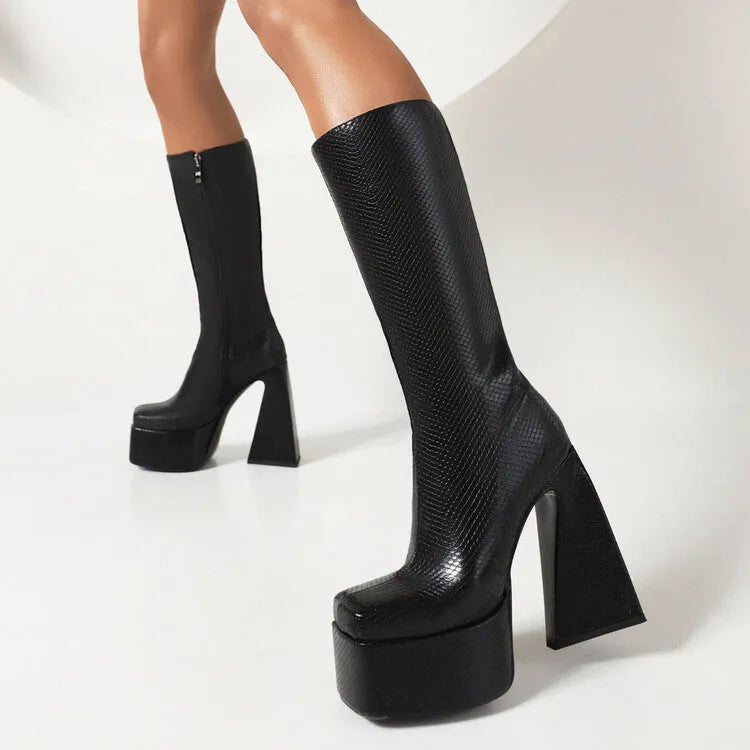 Women's high boots in artificial PU leather available in black, red, blue, or white colours