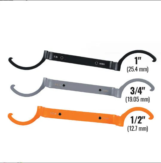 Crescent magnetic suction wrench three-piece kit in orange, grey and black colours with catheter locking function