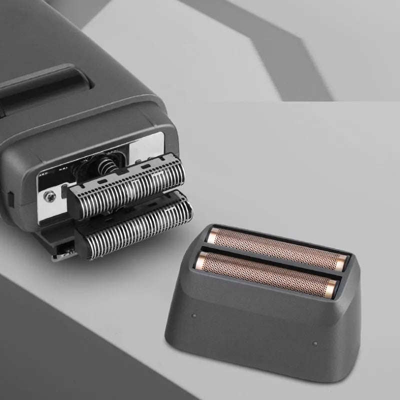 LCD display shaver with floating cutter head and adjustable sideburns trimmer in black
