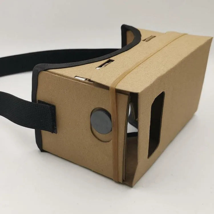 Pink and white VR cardboard glasses for smartphones with adjustable head strap.