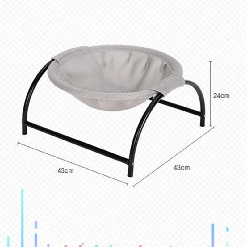 Pet camping bed with breathable pink or grey hammock surface, thick steel pipe frame, 43x43x24cm