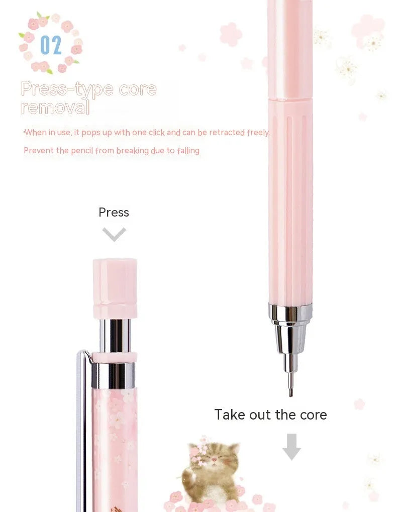 Cartoon design automatic pencil set with 0.5mm leads and three refill boxes in mixed colours